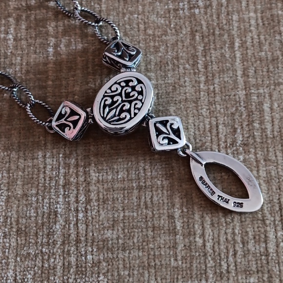 Studio Barse 925 Silver Textured Link Smoky Blue Crystal Lariat Necklace - Picture 5 of 9